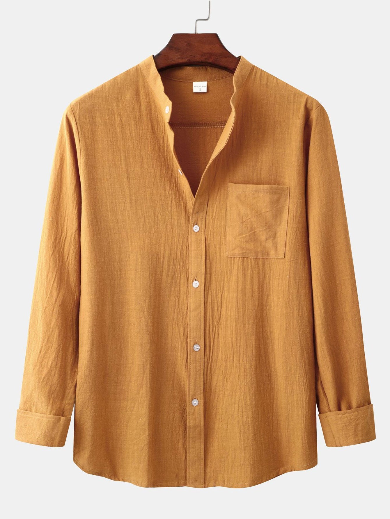 Linnen shirt met lange mouwen met staande kraag & linnen broek met rechte pijpen