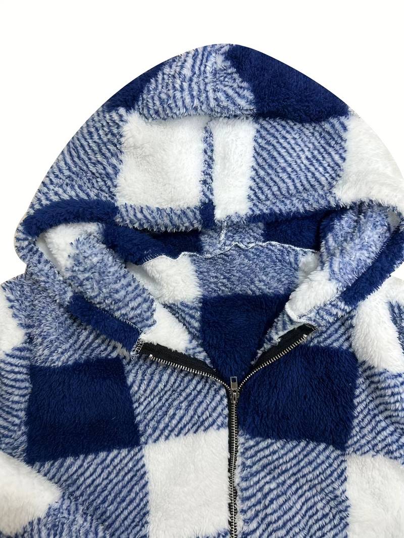 Geruite jas met capuchon