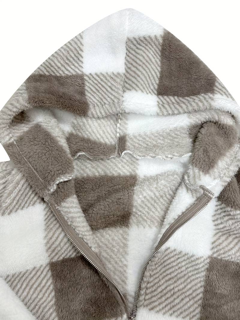 Geruite jas met capuchon