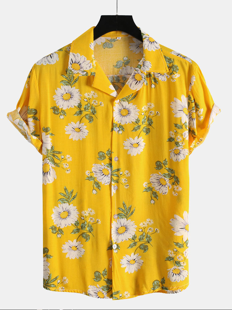 Zonnebloemprint Revere Shirt