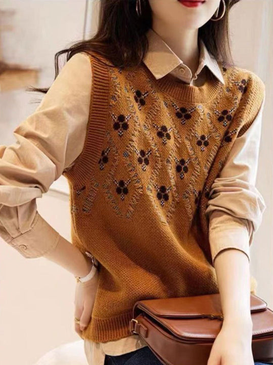 Pullover met gebreid vest