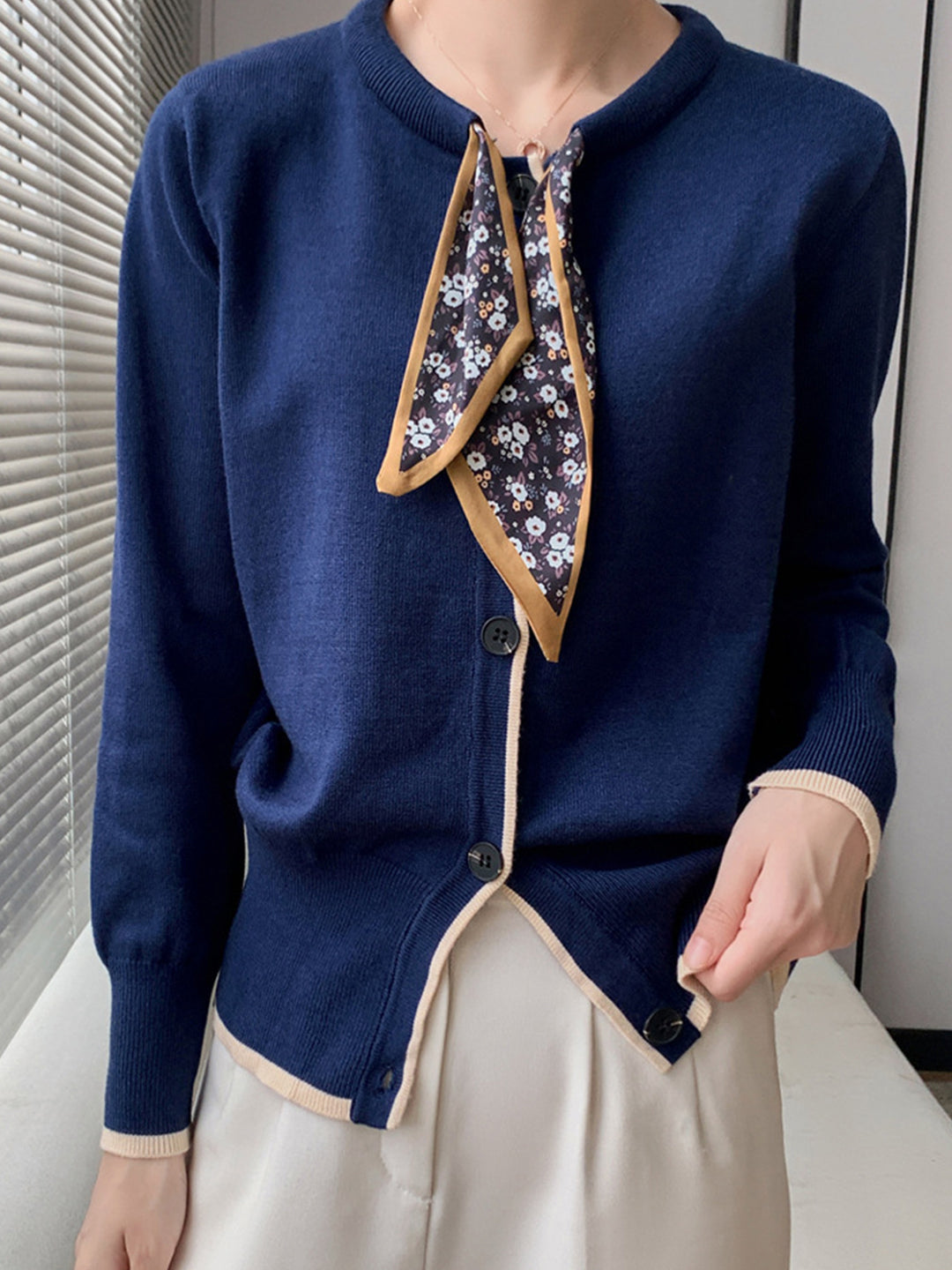 Vintage gebreid katoenen vest met ronde halslijn