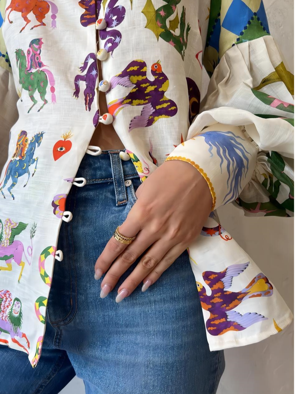 Pop Art Print Overhemd Kraag Casual Blouse