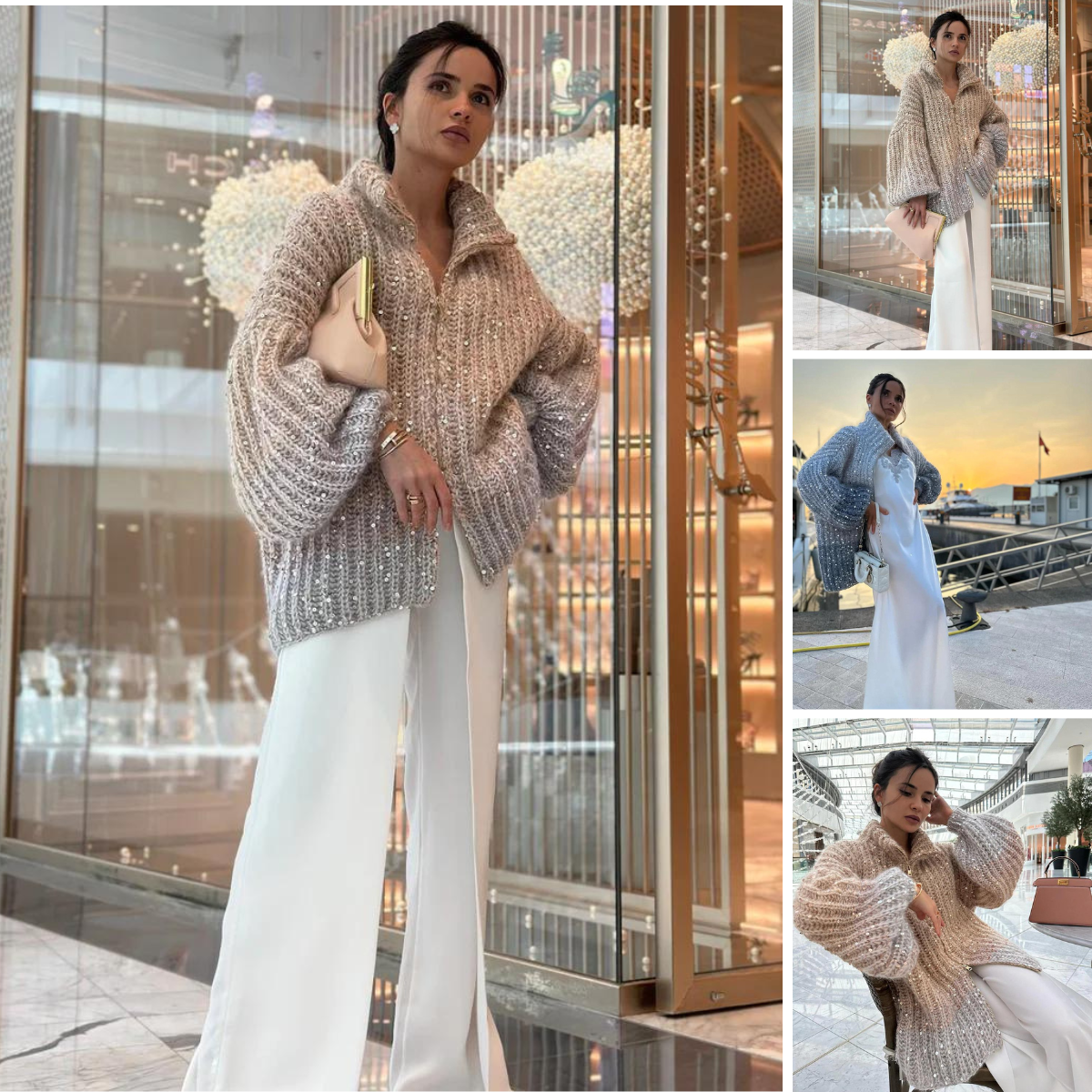 Selina - De elegante, glinsterende vesttrui met zijwaarts vest