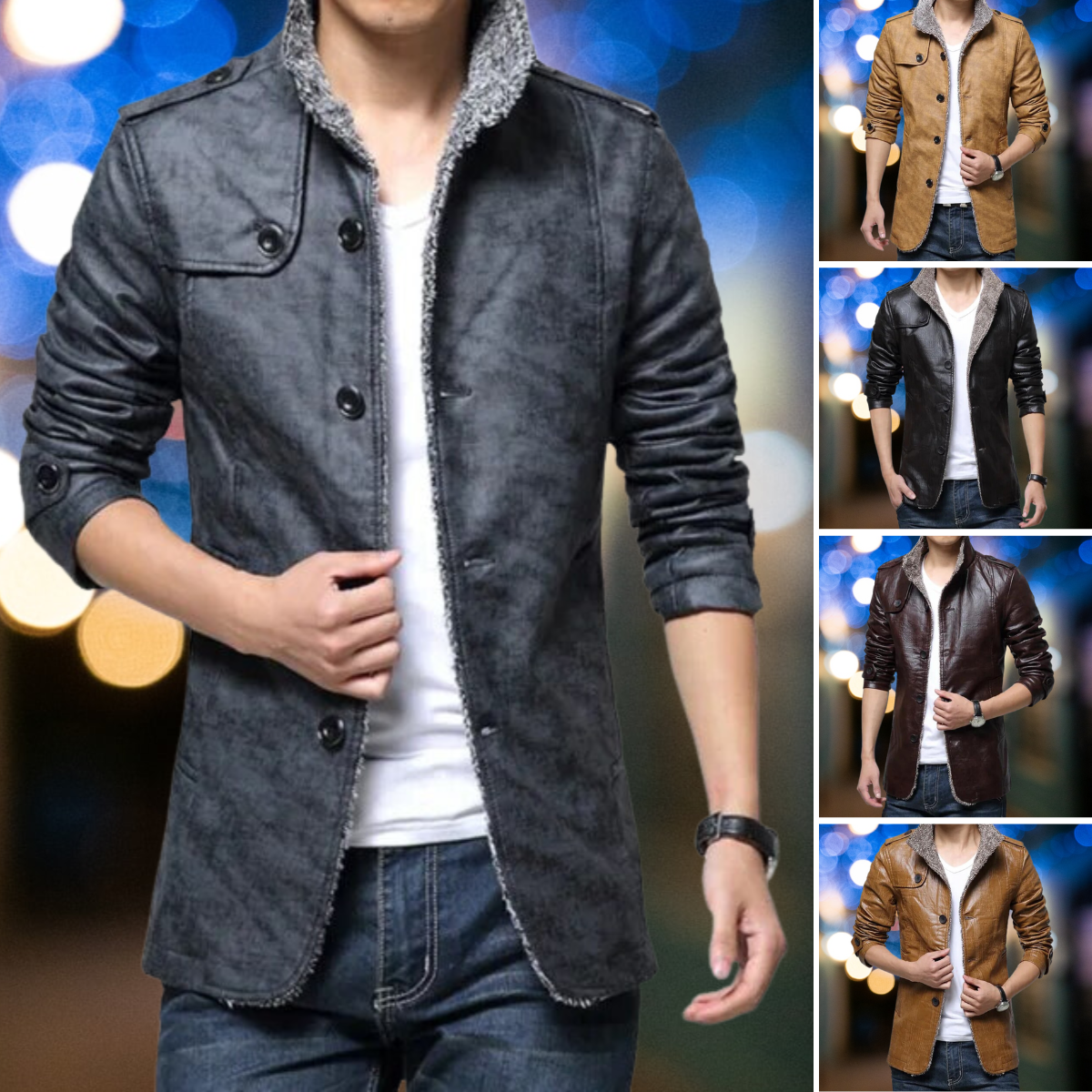 Medwin - De nieuwe leren opstaande kraag dikke smalle trenchcoat