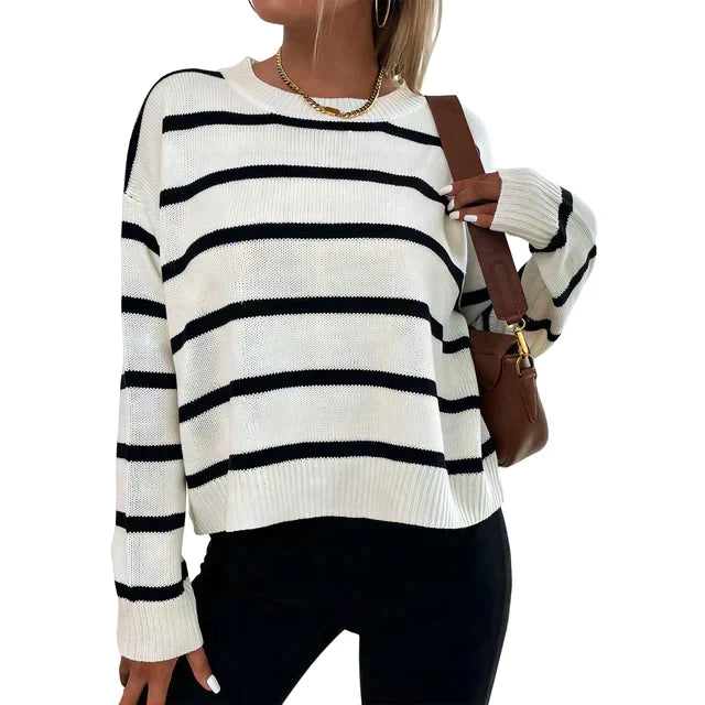 PUCK - Gestreepte trui met afgezakte schouders