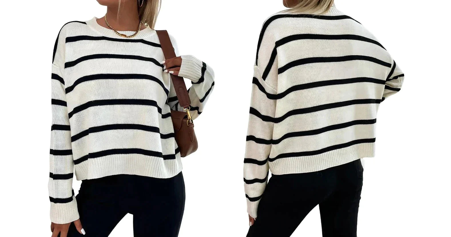 PUCK - Gestreepte trui met afgezakte schouders