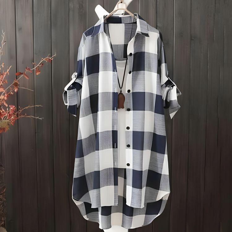 Losse geruite lange blouse voor dames