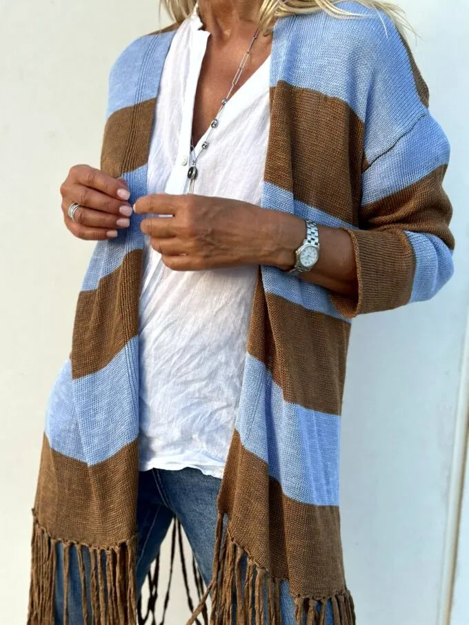 Blauw en camelkleurig vest