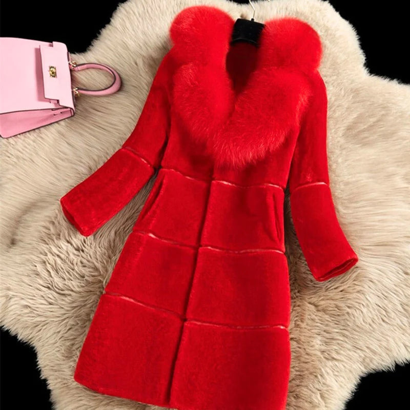 Elegante halflange mantel met bontkraag voor vrouwen