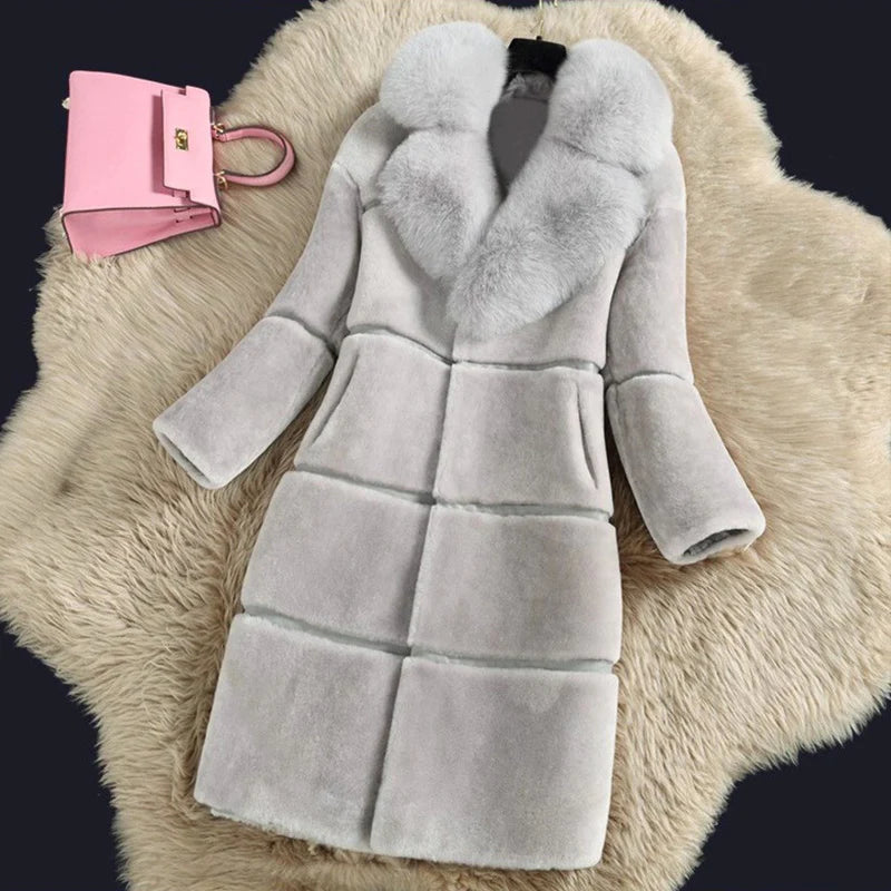 Elegante halflange mantel met bontkraag voor vrouwen