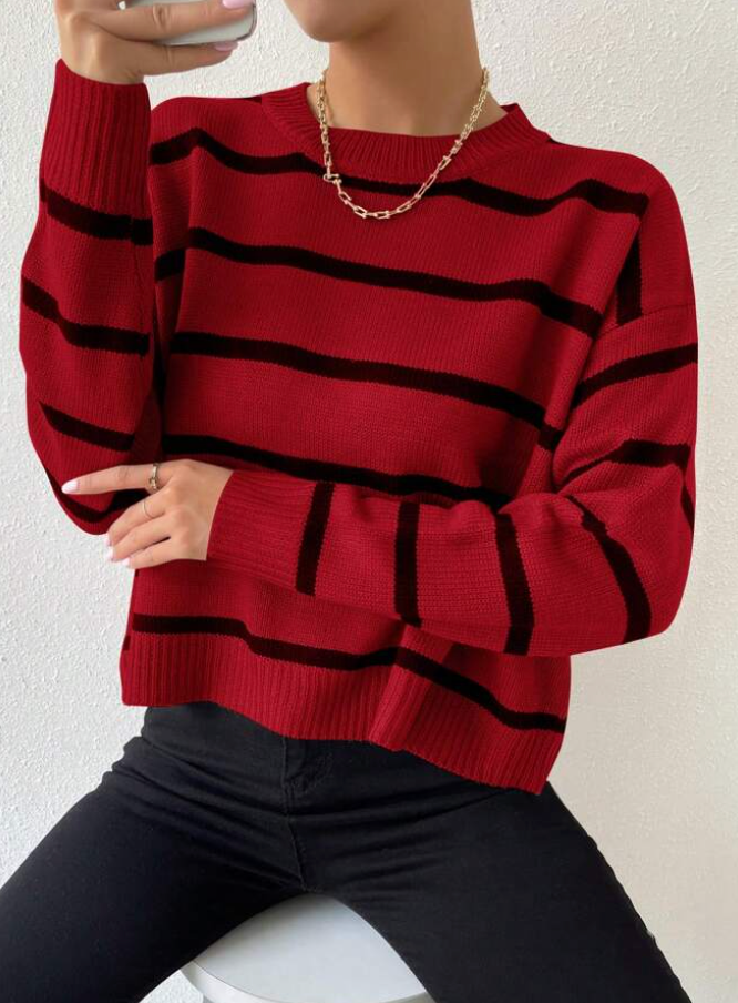 PUCK - Gestreepte trui met afgezakte schouders
