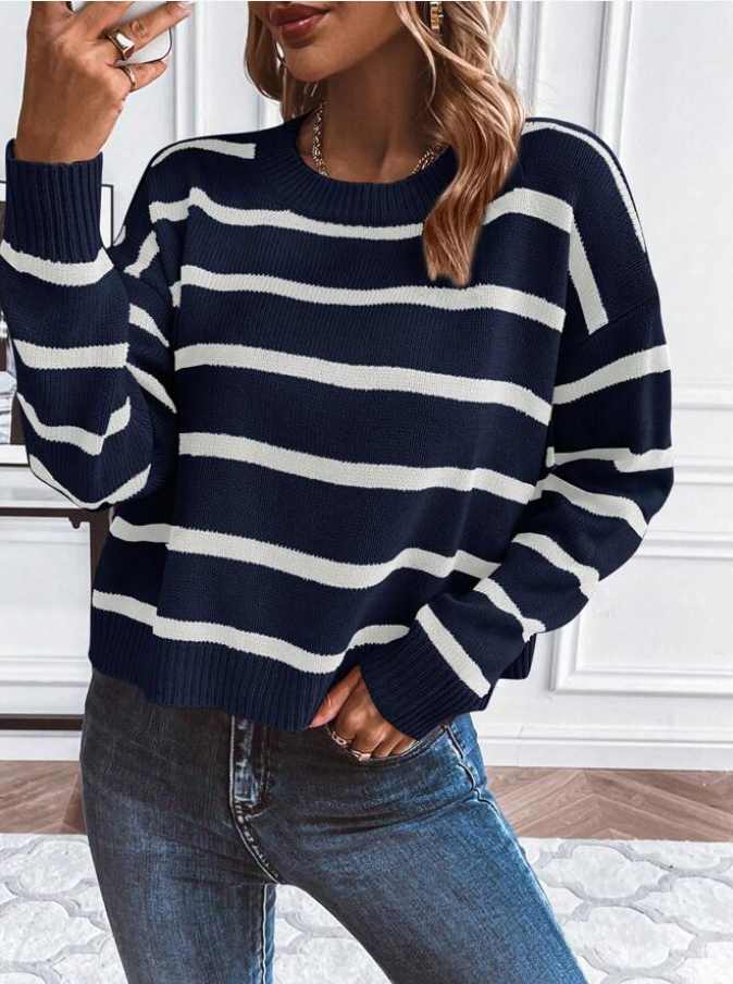 PUCK - Gestreepte trui met afgezakte schouders