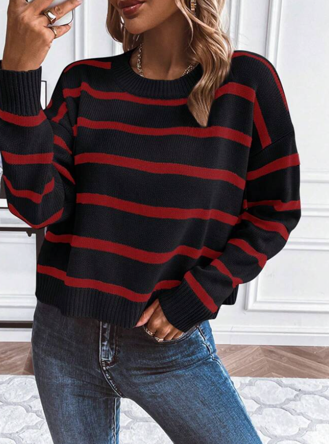 PUCK - Gestreepte trui met afgezakte schouders
