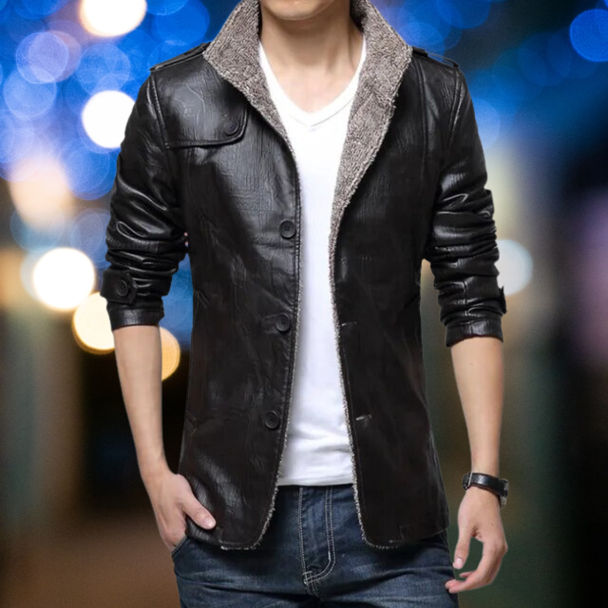 Medwin - De nieuwe leren opstaande kraag dikke smalle trenchcoat