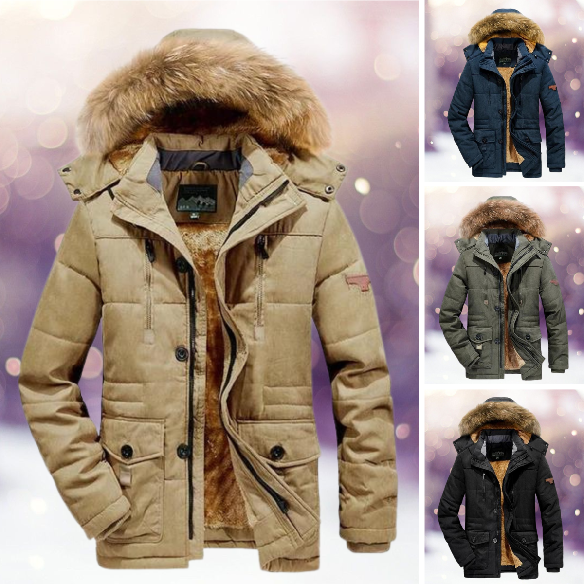 Menno - Casual katoenen afneembare muts outdoor bont Trench gewatteerde jassen