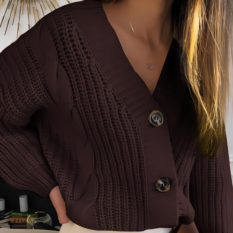 Damestrui met lange mouwen en V-hals en knoopsluiting