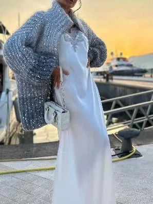 Casual trui met V-hals en pailletten