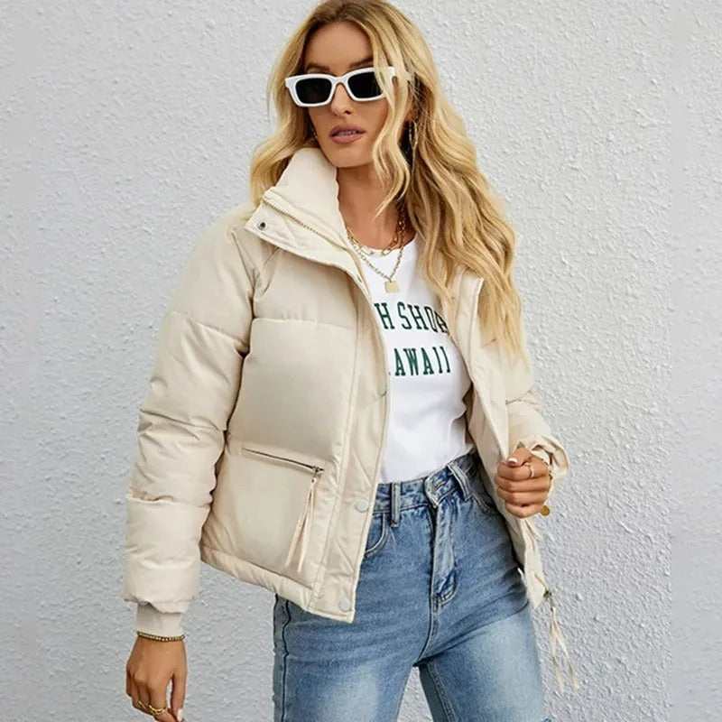 Kort katoenen gewatteerd jack met ritssluiting voor dames