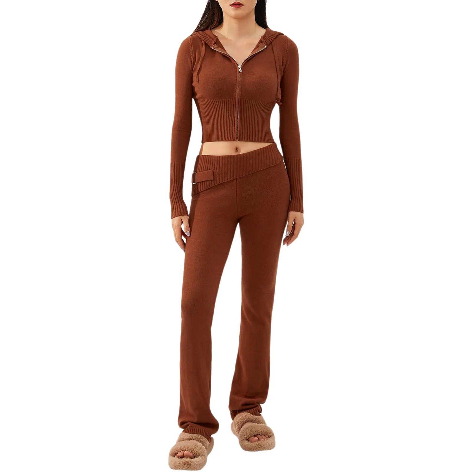 Korte jas met capuchon en smalle broek voor dames