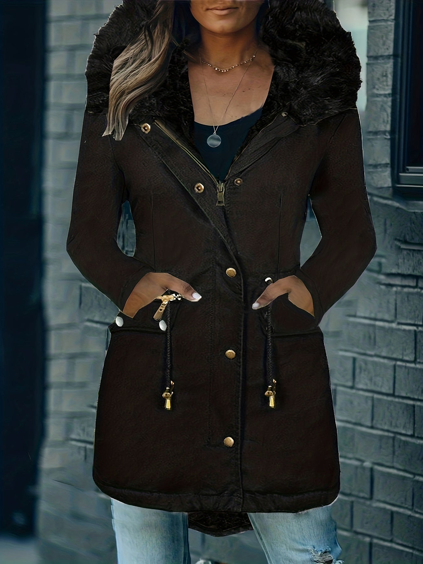 Karlee - De nieuwe casual parka jas met rits, capuchon van imitatiebont en trekkoordsluiting