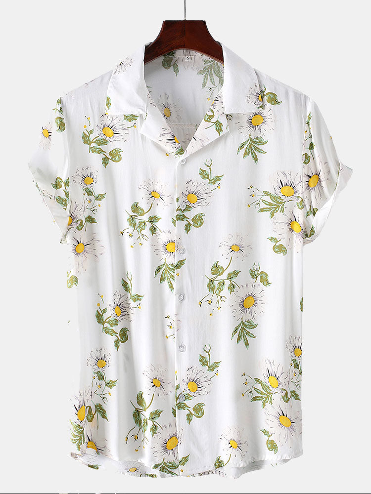 Zonnebloemprint Revere Shirt