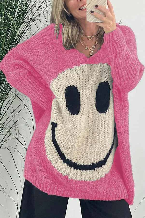 Gebreide smiley-gezichten oversized truien voor vrouwen
