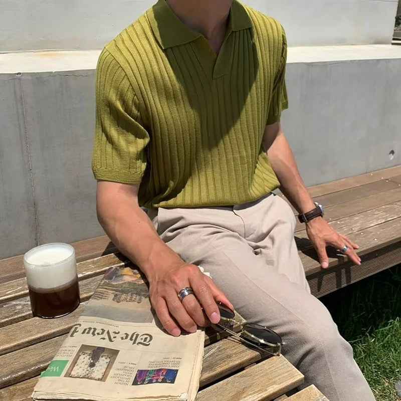 Gebreid nauwsluitend poloshirt voor heren