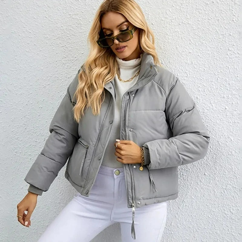 Kort katoenen gewatteerd jack met ritssluiting voor dames