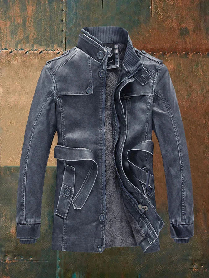 Harold - Casual vintage leren jack van dik fleece