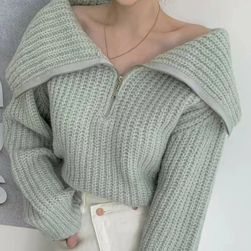 Elegante damestrui met rits en omgeslagen kraag