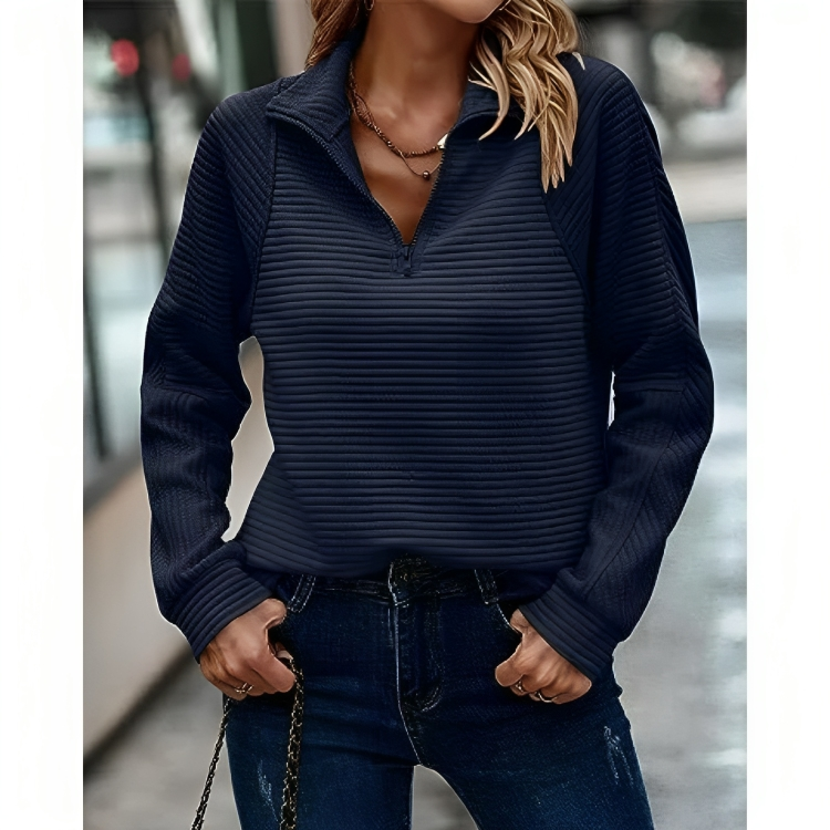 Geritste effen V-hals Pullover voor dames