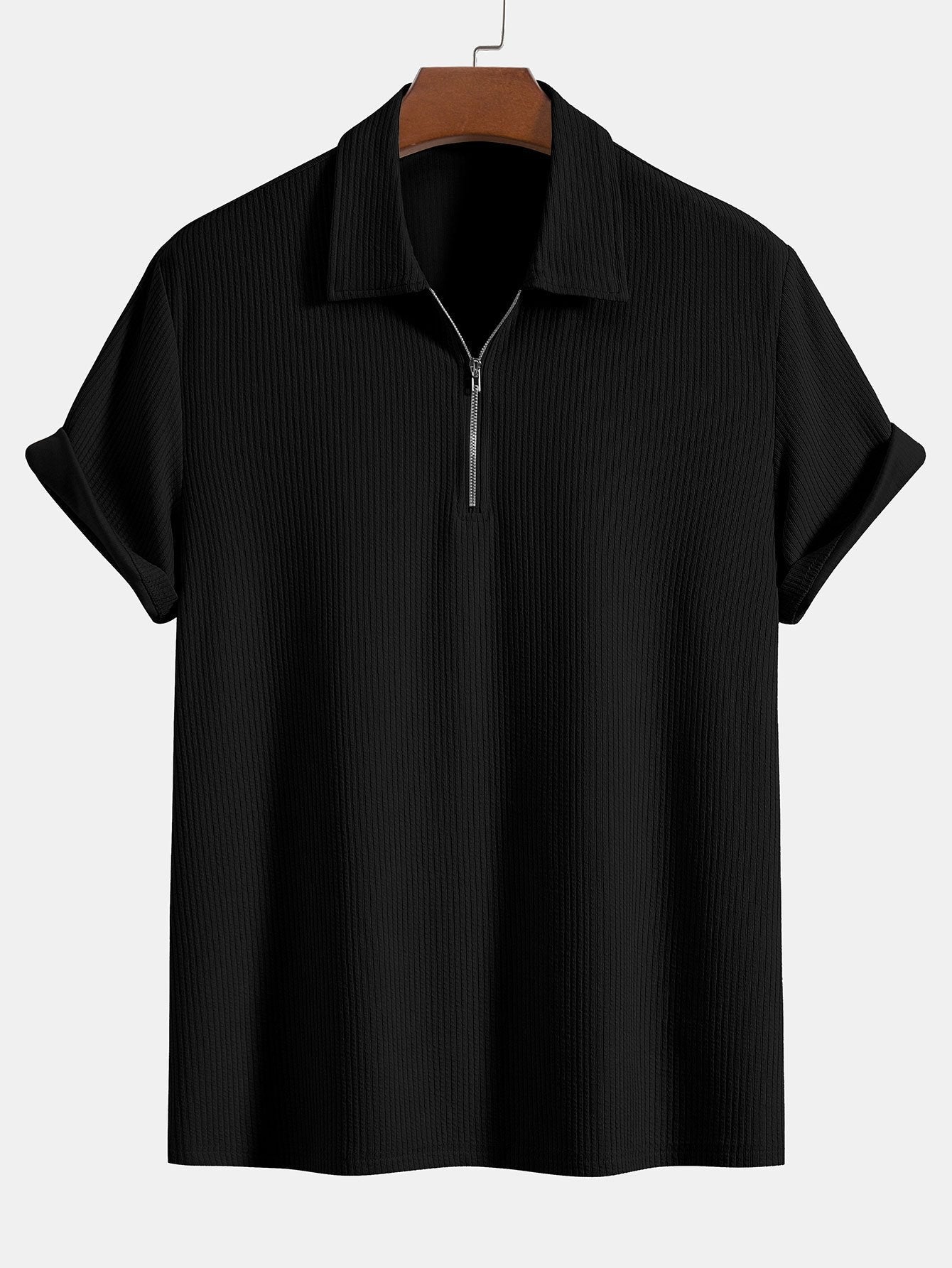 Gebreide geribbelde Zip Polo