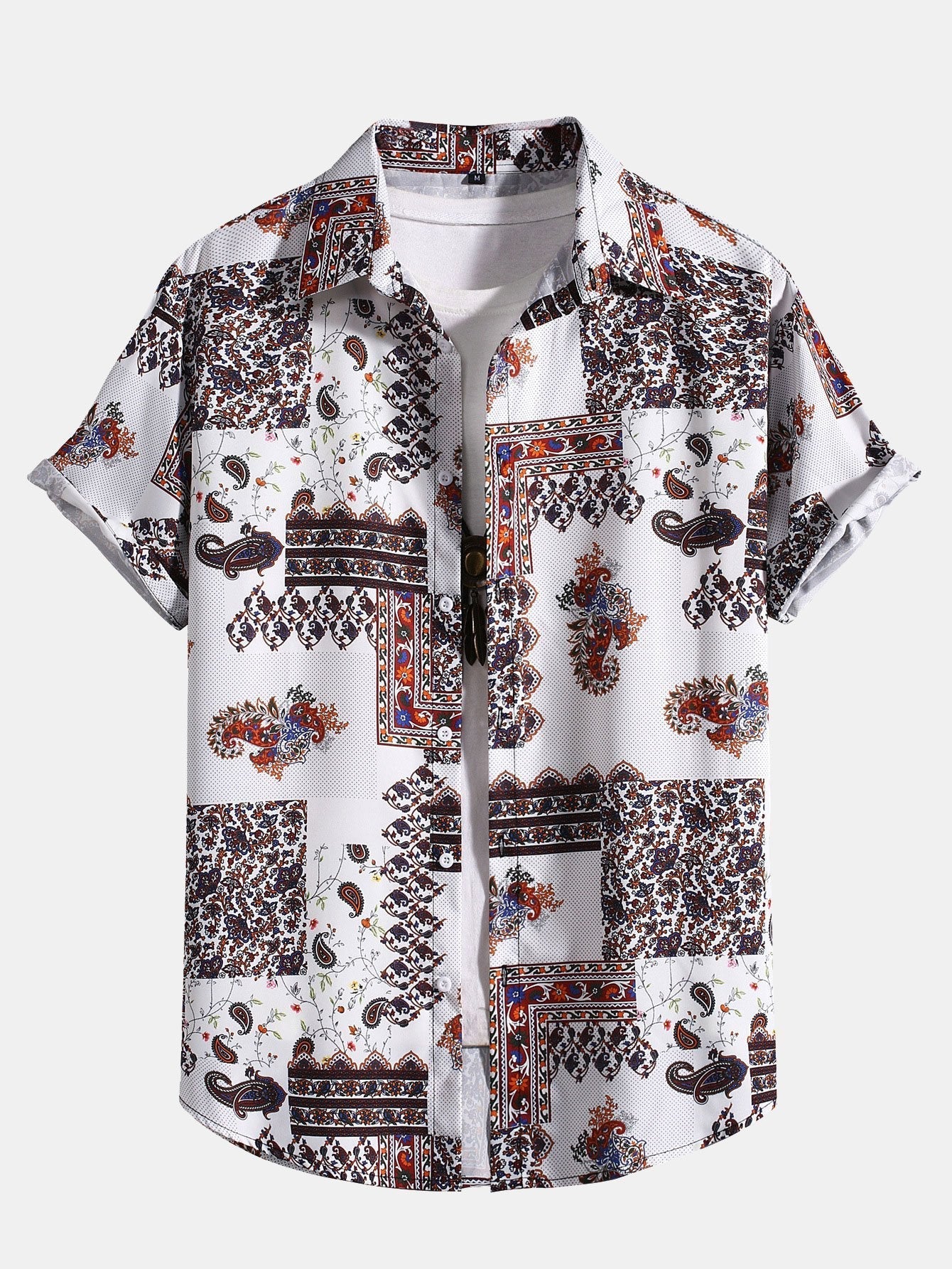 Paisley knoopsoverhemd met patchworkprint