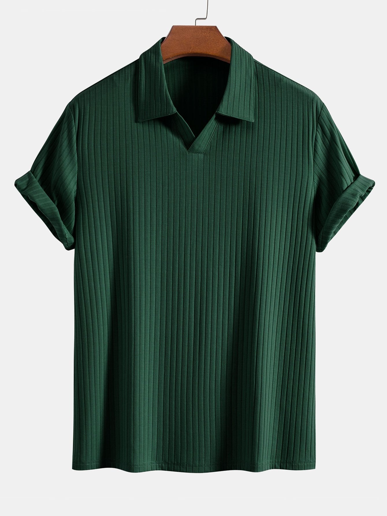 Gebreid geribd V-hals poloshirt