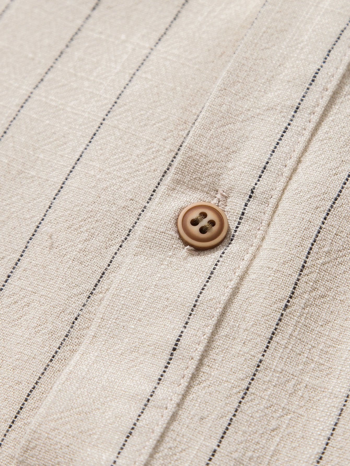 Linnen Gestreept Half Open Placket Henley Kraag Overhemd & Rechte Linnen Broek