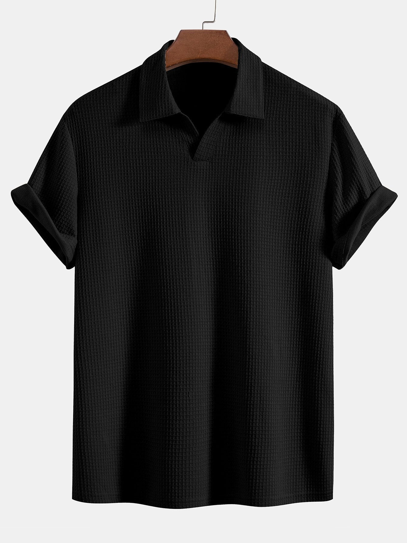Gebreid Wafel V Hals Poloshirt