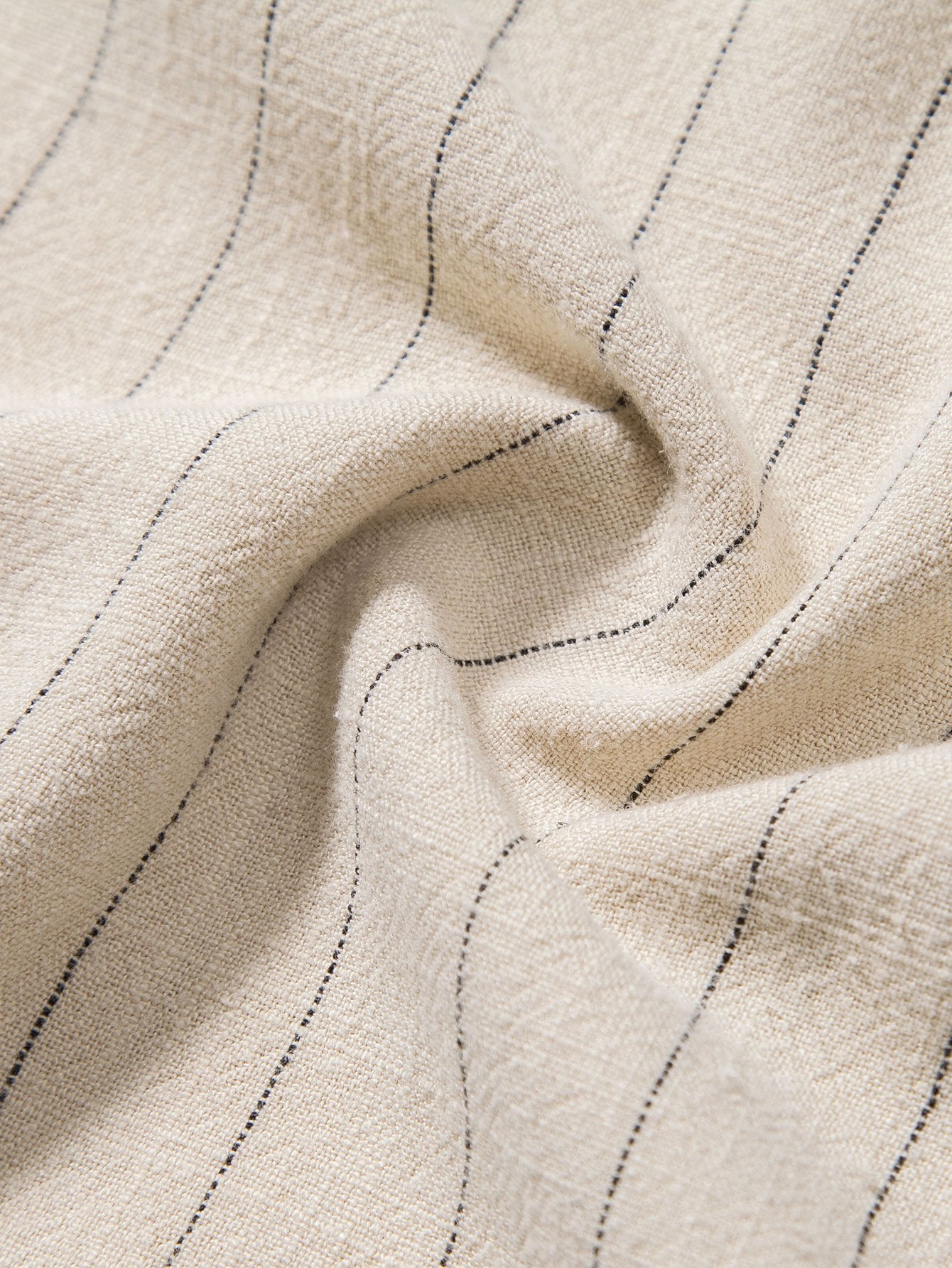 Linnen Gestreept Half Open Placket Henley Kraag Overhemd & Rechte Linnen Broek