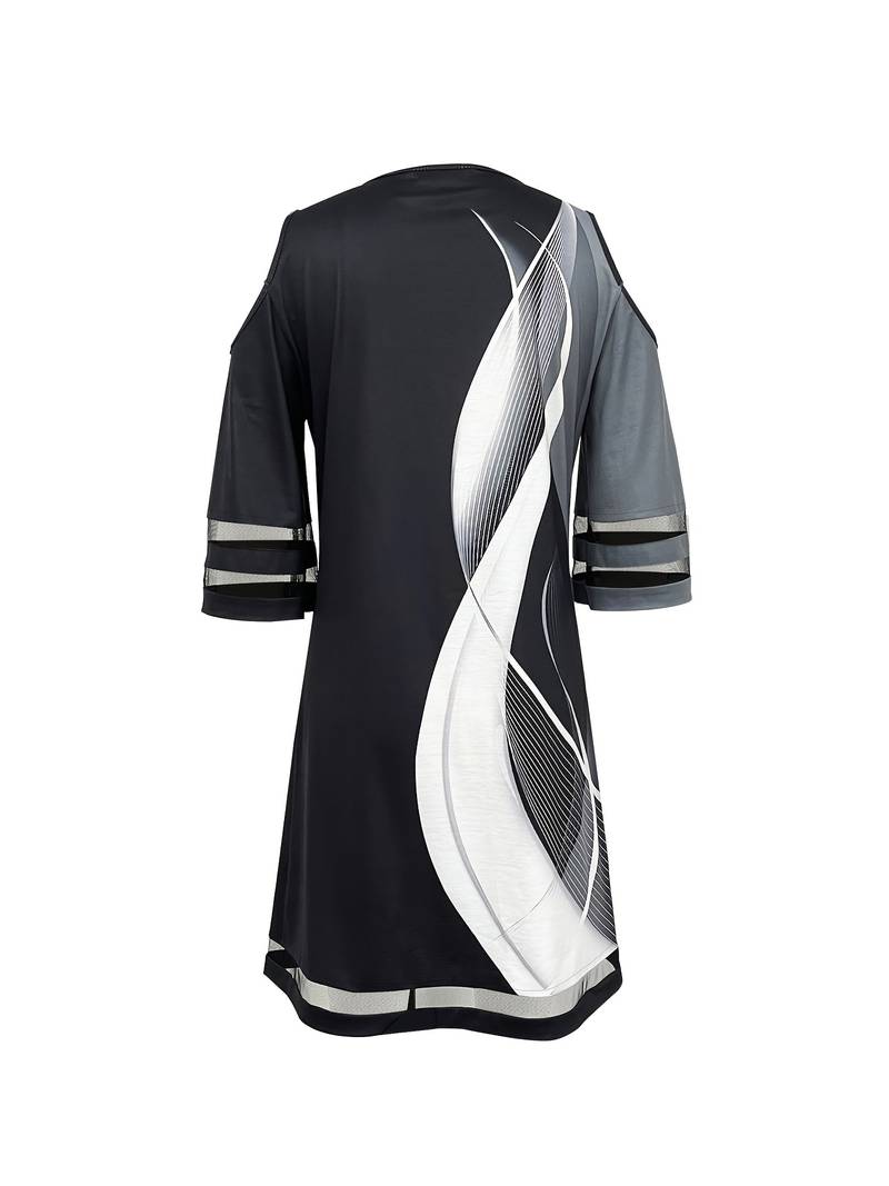 Jurk met kanten mouwen en koude schouders