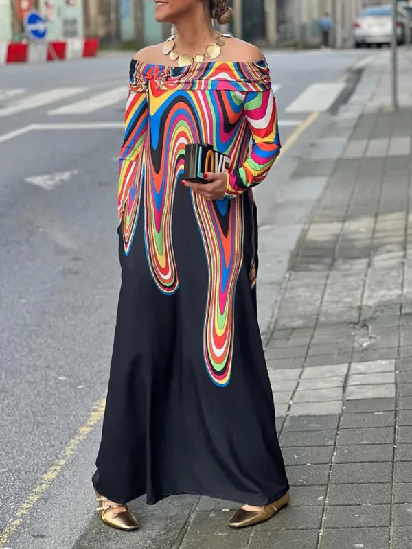 Novalie | Elegante geometrische jurk met kleurenprint