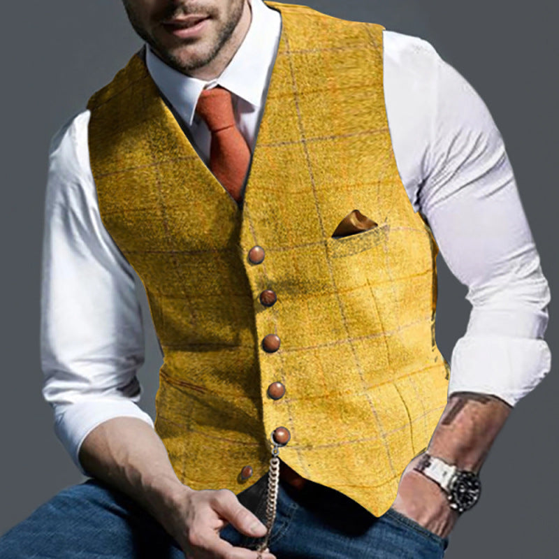 Mouwloos herengilet met klassieke omgeslagen mouwen