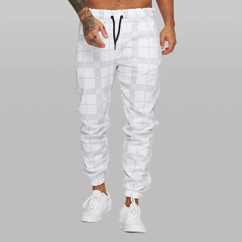 Geruite gestreepte broek met koord voor heren