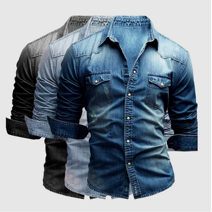 Nonchalant herenoverhemd met lange mouwen in denim
