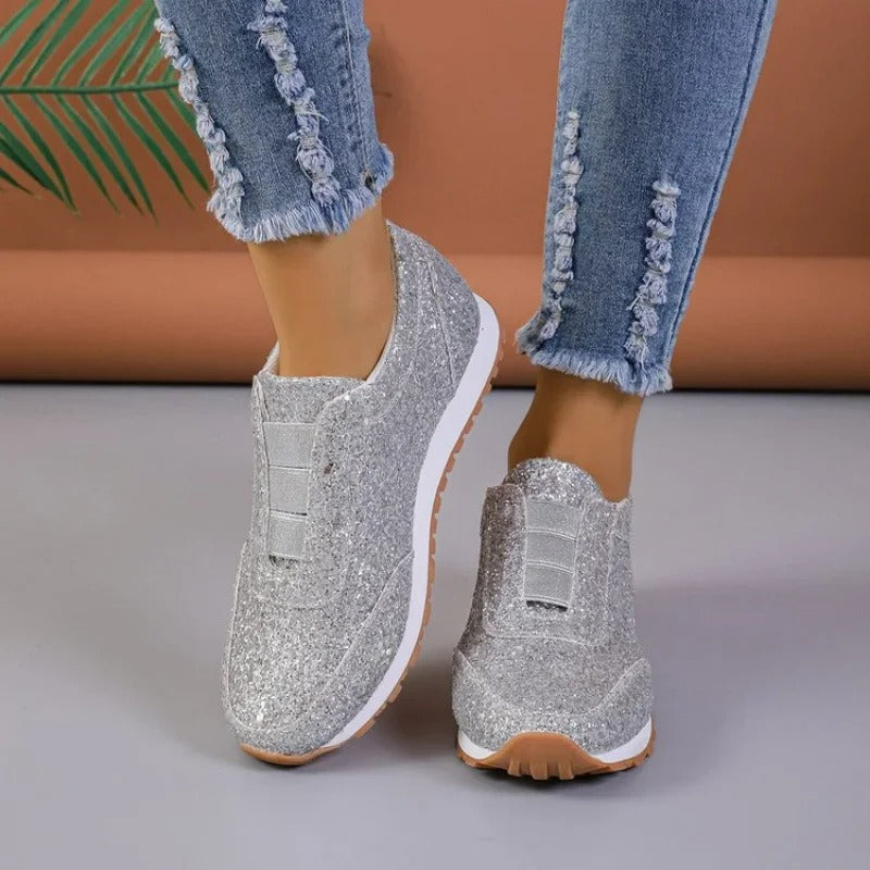Glitter slip-on sneaker met contrasterende zool
