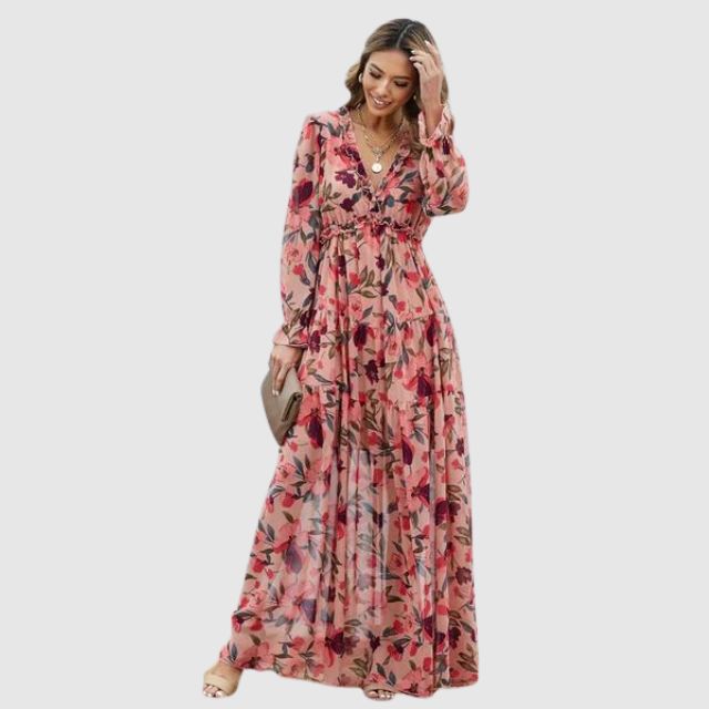 Chiffon maxi-jurk met bloemenprint