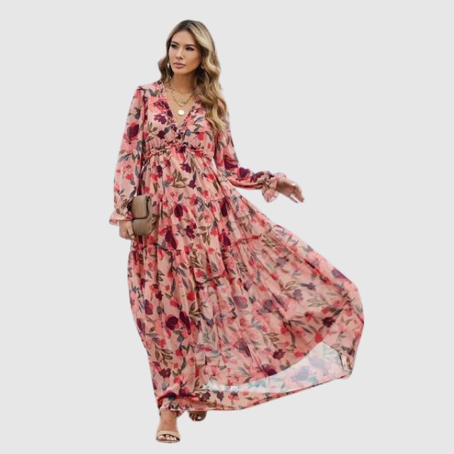 Chiffon maxi-jurk met bloemenprint