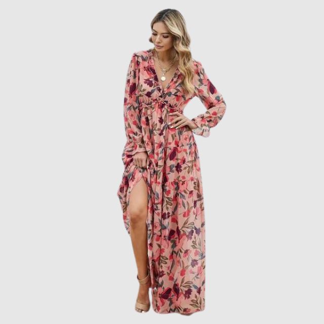 Chiffon maxi-jurk met bloemenprint