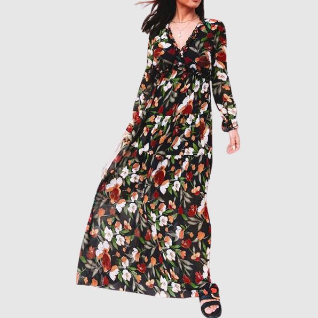 Chiffon maxi-jurk met bloemenprint