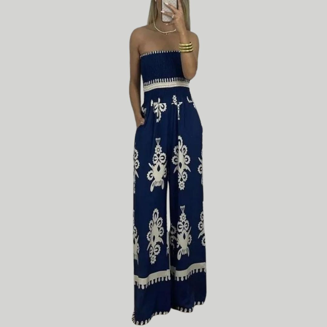 Off-the-shoulder jumpsuit met borduuraccenten