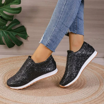 Glitter slip-on sneaker met contrasterende zool